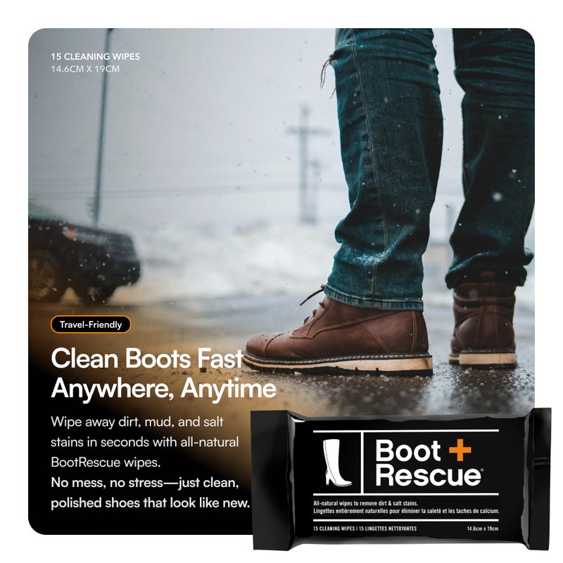 Boot Rescue all-natural cleaning wipes for leather and suede boots. Remove salt stains & grime. Box of 10 individually wrapped wipes. - Image 3